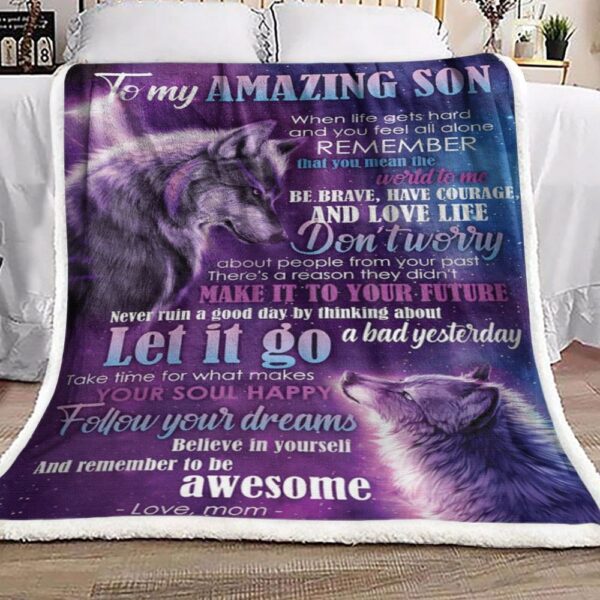 To My Son Wolf Fleece Blanket Sherpa Blanket