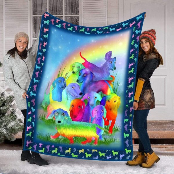 Dachshund Rainbow Fleece Blanket Sherpa Blanket