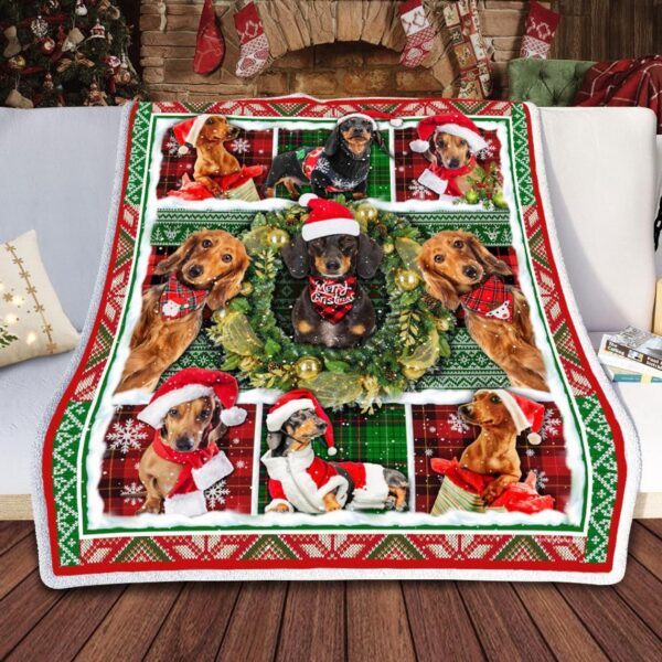 Dachshund Christmas Fleece Blanket Sherpa Blanket