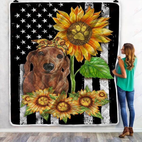 Dachshund Sunflowers Fleece Blanket Sherpa Blanket
