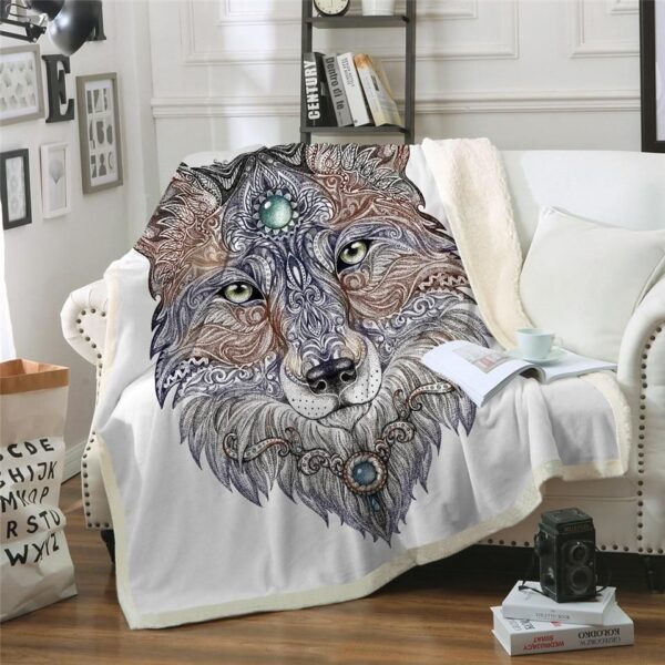 Native American Wolf Fleece Blanket Sherpa Blanket