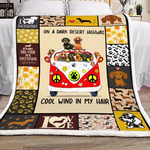 Dachshund On A Dark Desert Highway Fleece Blanket Sherpa Blanket