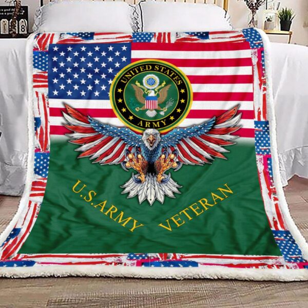 US American Eagle Army Veteran Fleece Blanket Sherpa Blanket