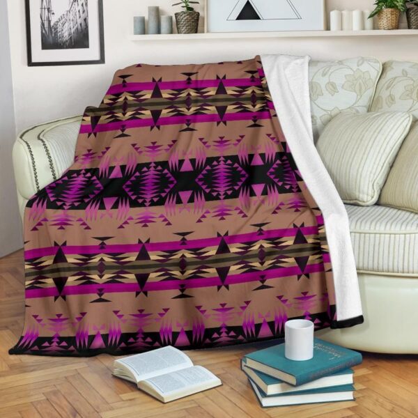 Purple Brown And Black Geometric Native Fleece Blanket Sherpa Blanket