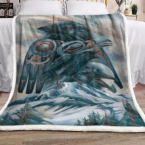 Native American Raven Fleece Blanket Sherpa Blanket