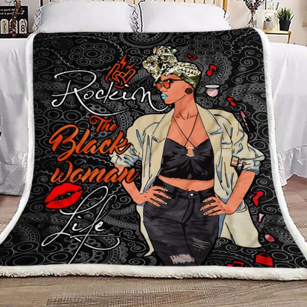 Rockin The Black Woman Life Fleece Blanket Sherpa Blanket