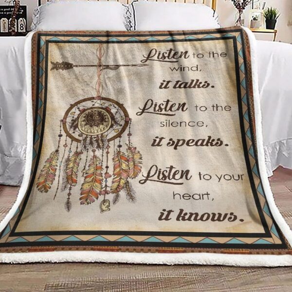 Listen To The Wind It Talks Native American Fleece Blanket Sherpa Blanket