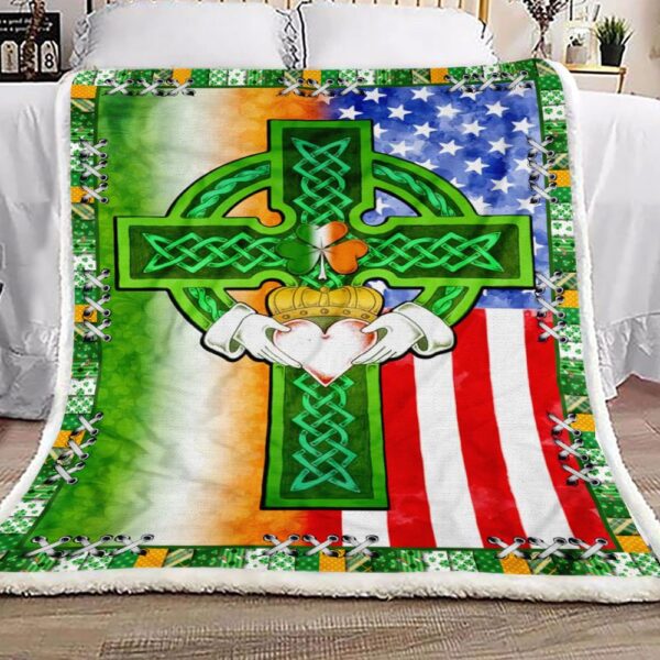 Saint Patricks Day Irish American Celtic Cross Fleece Blanket Sherpa Blanket