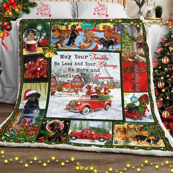 Christmas Dachshund Fleece Blanket Sherpa Blanket