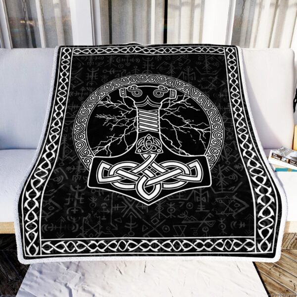 Viking Mjolnir Tree Of Life Futhark Norse Fleece Blanket Sherpa Blanket