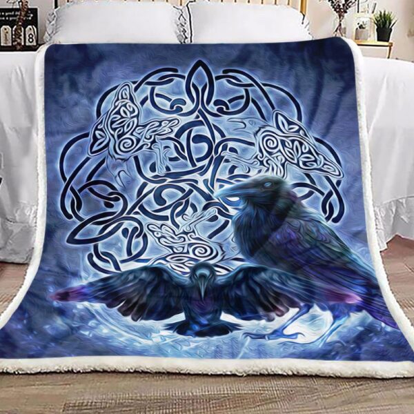 Raven Celtic Blue Fleece Blanket Sherpa Blanket