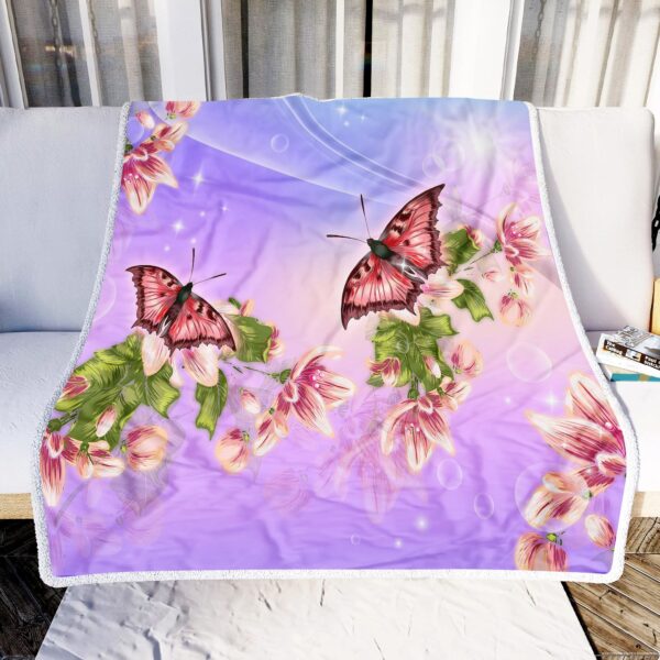 Flowers And Butterflies Fleece Blanket Sherpa Blanket