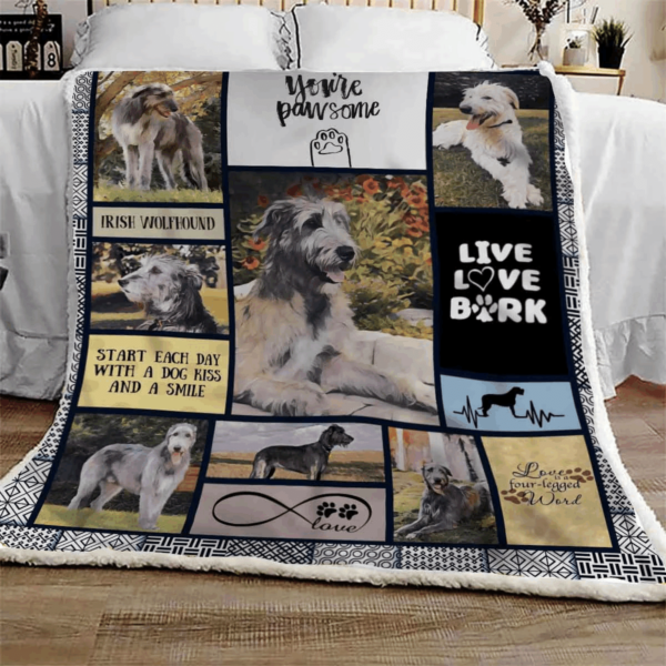 Irish Wolfhound Pawsome Fleece Blanket Sherpa Blanket