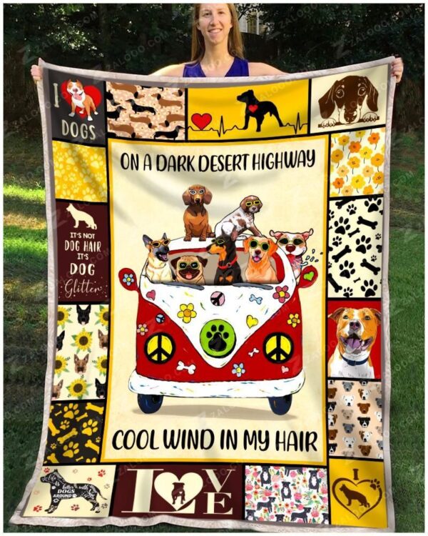 Dachshund Dog On A Dark Desert Highway Fleece Blanket Sherpa Blanket