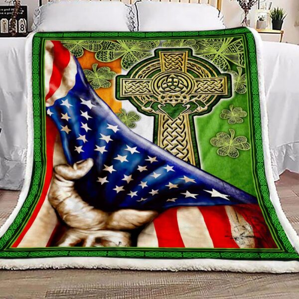 The Celtic Cross Irish American Fleece Blanket Sherpa Blanket