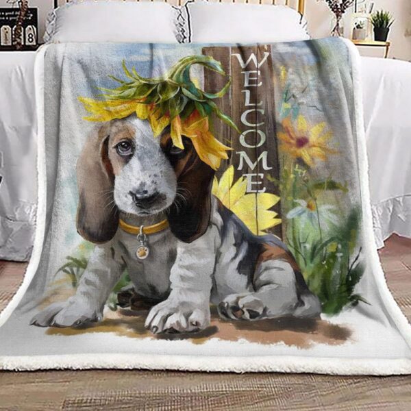 Dachshund Sunflower Welcome Fleece Blanket Sherpa Blanket