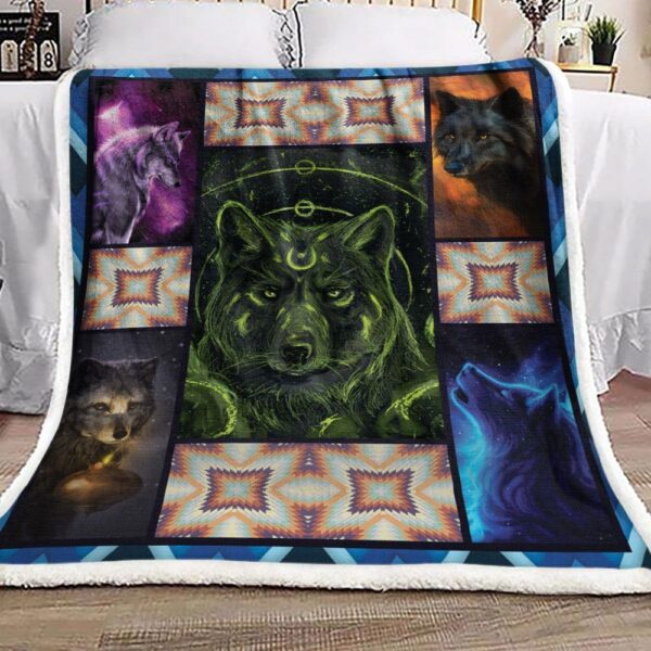 Native Wolf Fleece Blanket Sherpa Blanket