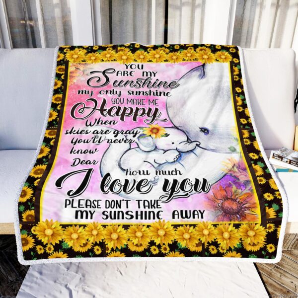 Elephant You Are My Sunshine Sunflower Fleece Blanket Sherpa Blanket