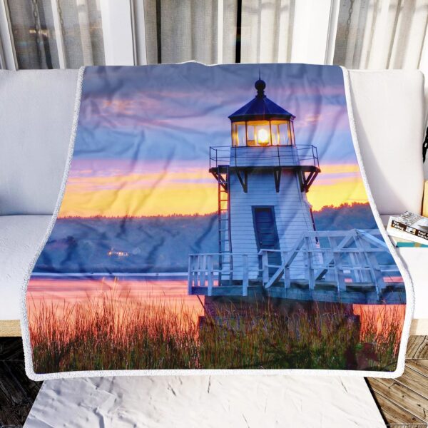 Lighthouse Sunset Fleece Blanket Sherpa Blanket