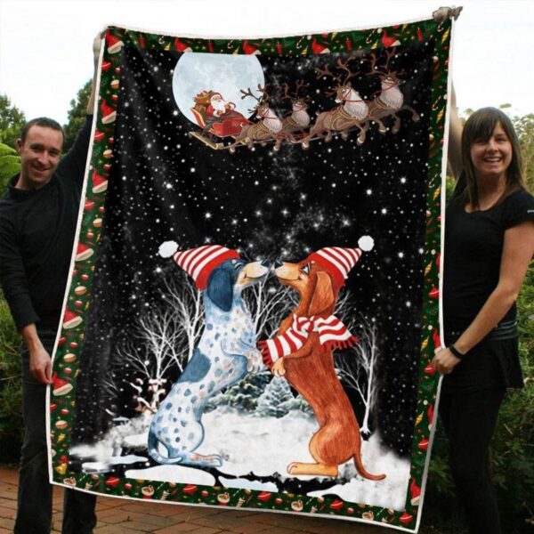 Christmas Dachshund Fleece Blanket Sherpa Blanket
