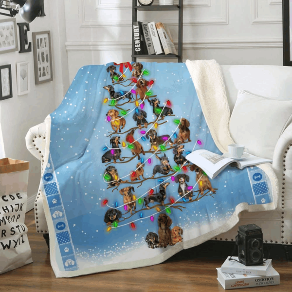 Dachshund Christmas Tree Fleece Blanket Sherpa Blanket