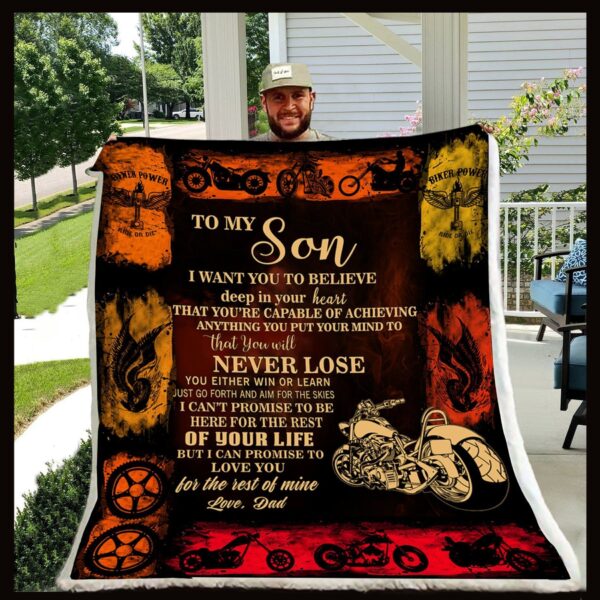 Dad To Son You Will Never Lose Biker Fleece Blanket Sherpa Blanket