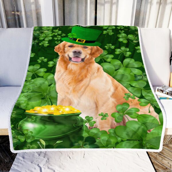 Golden Retriever St Patricks Day Fleece Blanket Sherpa Blanket