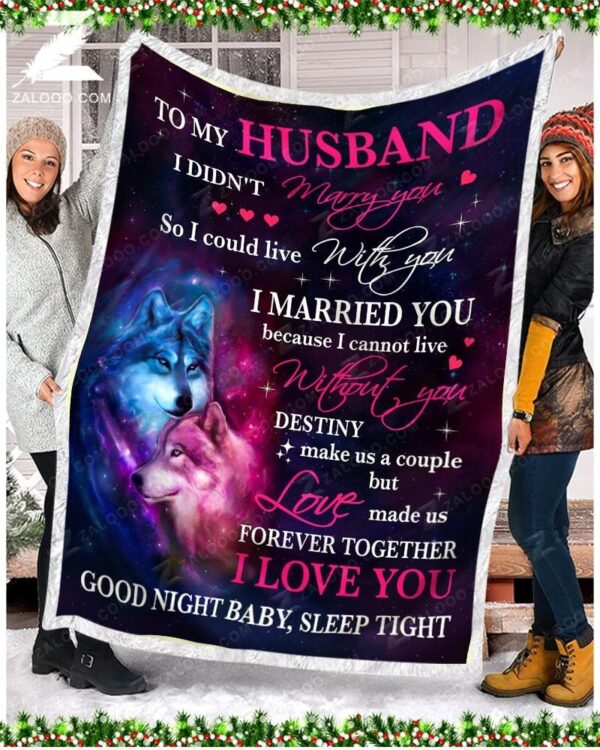 Galaxy Wolf To My Husband I Love You Fleece Blanket Sherpa Blanket