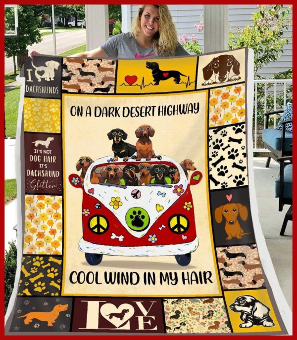 Dachshund On A Dark Desert Highway Fleece Blanket Sherpa Blanket