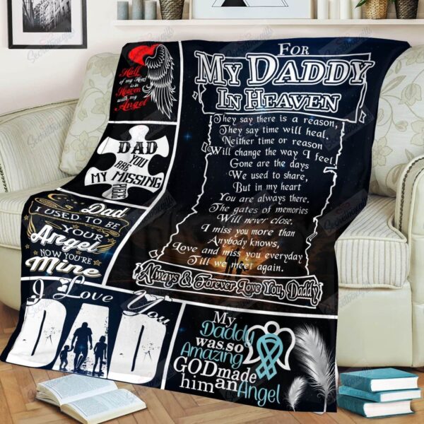 For My Daddy In Heaven Missing Dad Fleece Blanket Sherpa Blanket