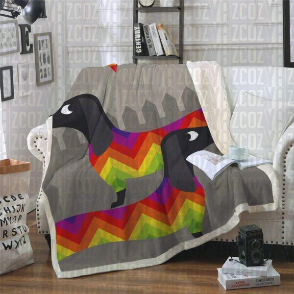 Rainbow Dachshund Fleece Blanket Sherpa Blanket