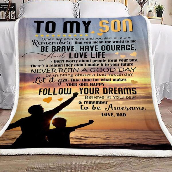 Family To My Son Love Dad Fleece Blanket Sherpa Blanket