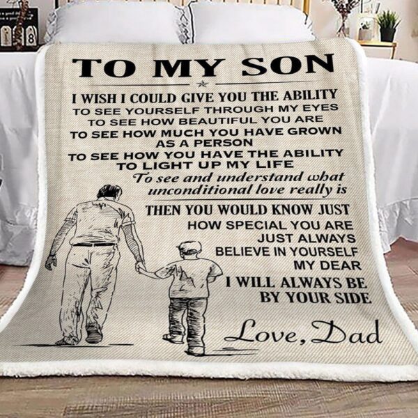 Family To My Son Love Dad Fleece Blanket Sherpa Blanket