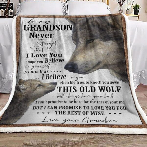 Grandson And Grandma Wolf Fleece Blanket Sherpa Blanket