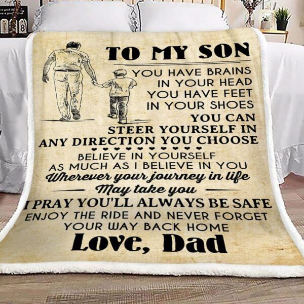 Family To My Son Love Dad Fleece Blanket Sherpa Blanket