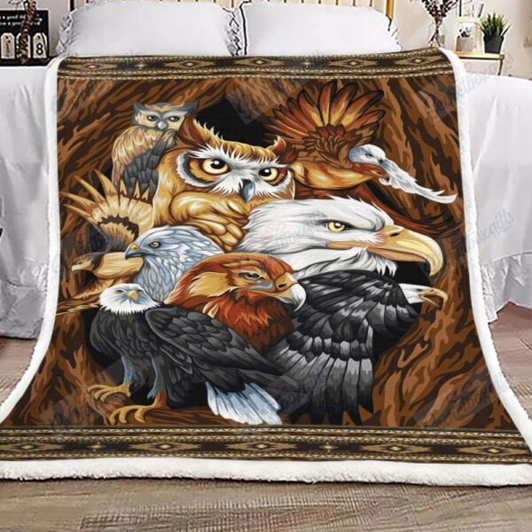 Native American Owl And Eagle Fleece Blanket Sherpa Blanket