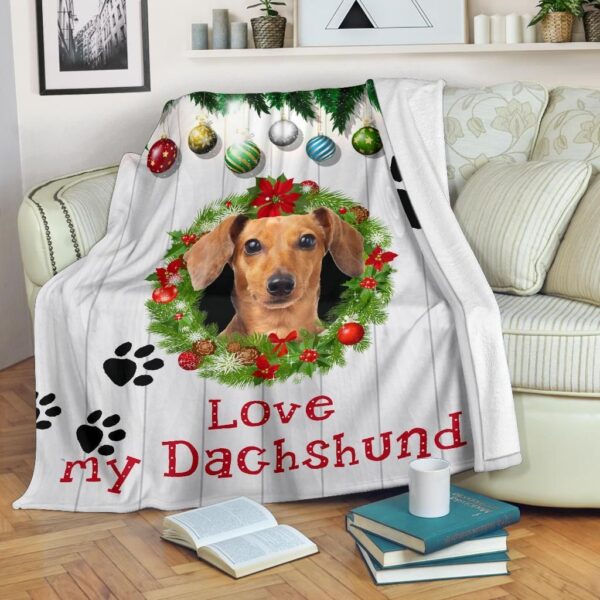 Dachshund Christmas Wreath Fleece Blanket Sherpa Blanket