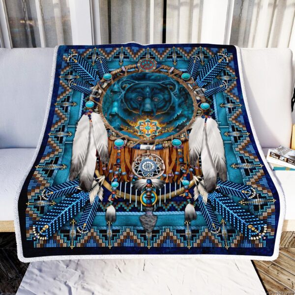 Native American Blue Bear Fleece Blanket Sherpa Blanket