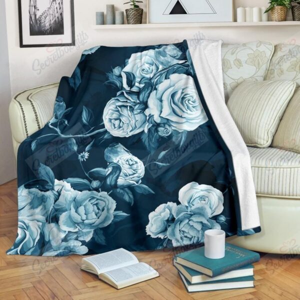 Blue Rose Floral Flower Fleece Blanket Sherpa Blanket