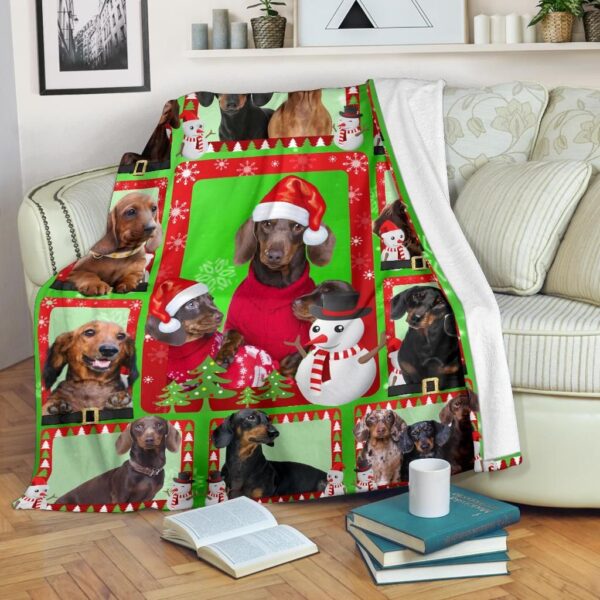Dachshund Christmas Snowman Fleece Blanket Sherpa Blanket