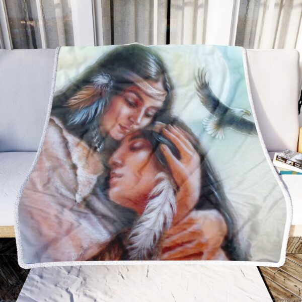 Mom And Daughter Native America Fleece Blanket Sherpa Blanket