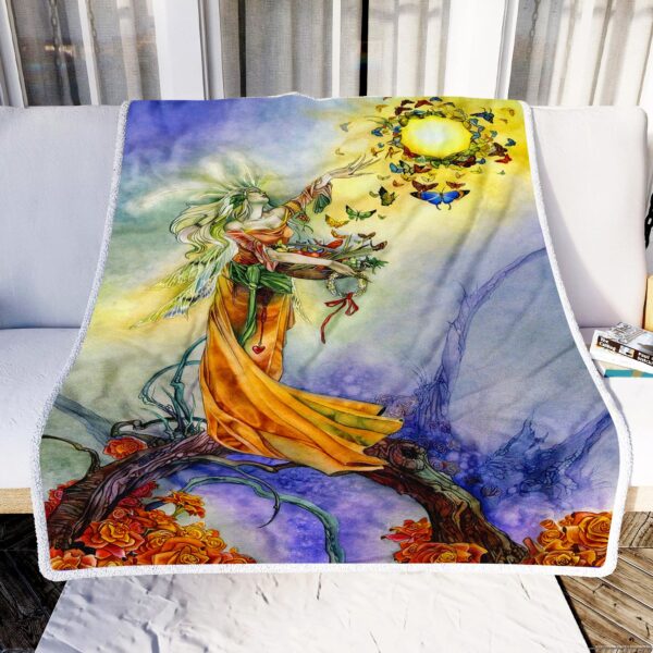 Girl And Butterflies Fleece Blanket Sherpa Blanket
