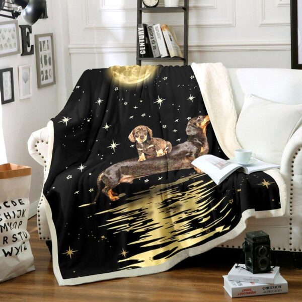 Dachshund Moonlight Fleece Blanket Sherpa Blanket