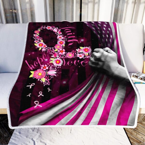 Faith Hope Love Breast Cancer Fleece Blanket Sherpa Blanket