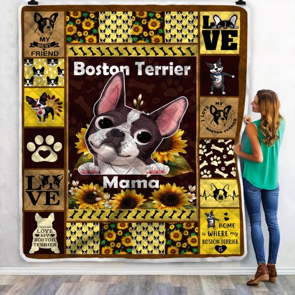 Boston Terrier Mama Sunflower Fleece Blanket Sherpa Blanket