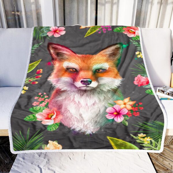 Love Fox And Flowers Fleece Blanket Sherpa Blanket