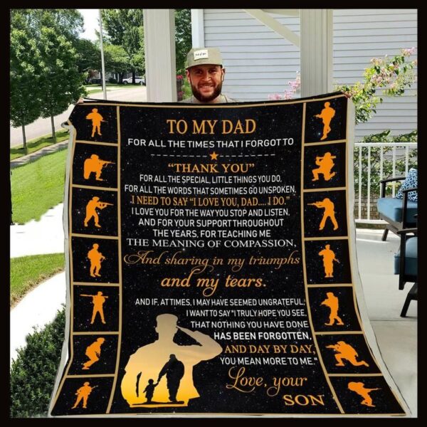 Soldier To My Dad Thank You Fleece Blanket Sherpa Blanket