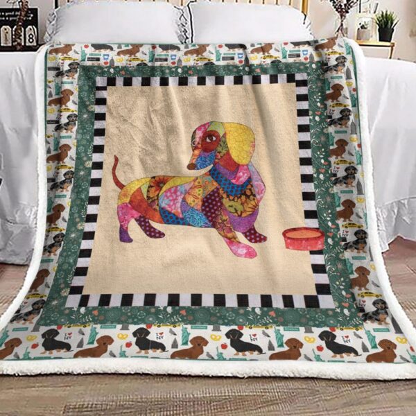 Green Dachshund Fleece Blanket Sherpa Blanket