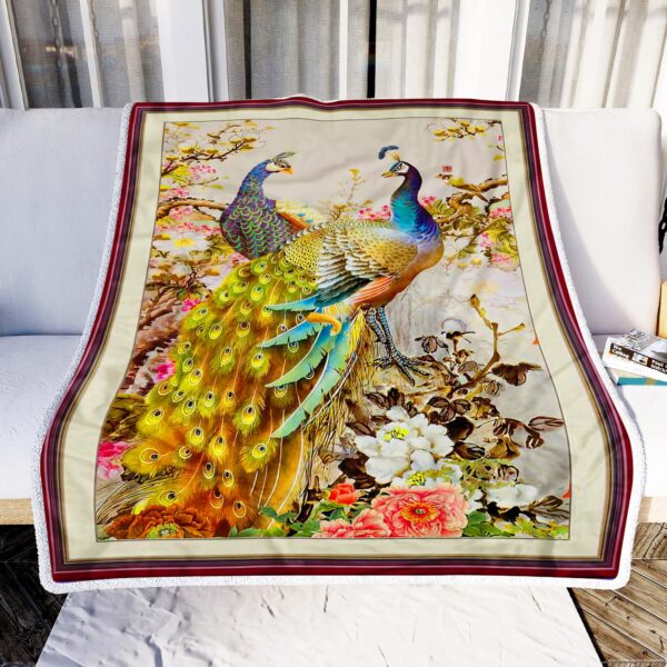 Peacock And Peony Fleece Blanket Sherpa Blanket