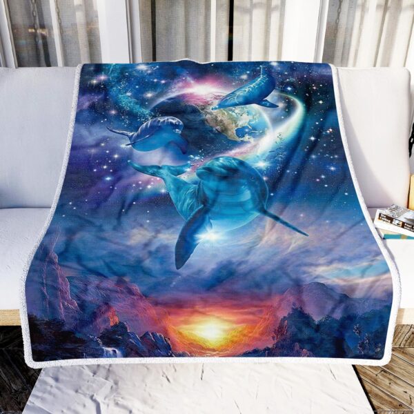 Dolphin Galaxy Fleece Blanket Sherpa Blanket